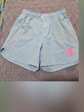 Light Blue Kids Athletic Shorts with Baseball Logo